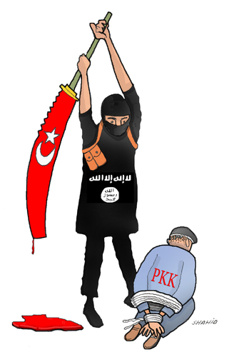 Cartoon: PKK and Turkey (medium) by Shahid Atiq tagged pkk,turkey,isis,war,krig,afghanistan,kabul,pres
