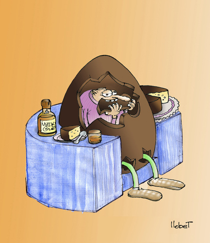 Cartoon: Egg Sofa (medium) by llobet tagged chocolate,cake,wisky,sofa,egg,easter
