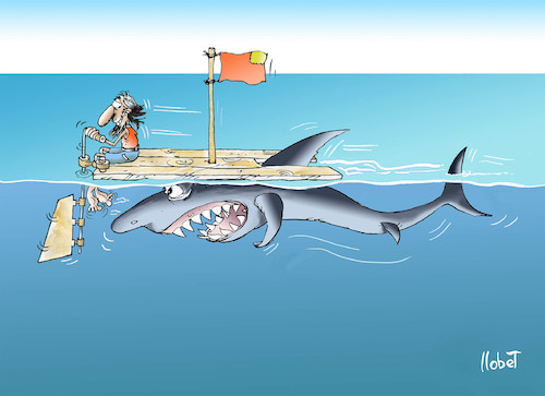 Cartoon: shark motor (medium) by llobet tagged shark,shipwrecked,naufrago,motor,ocean,meer,sea,mar
