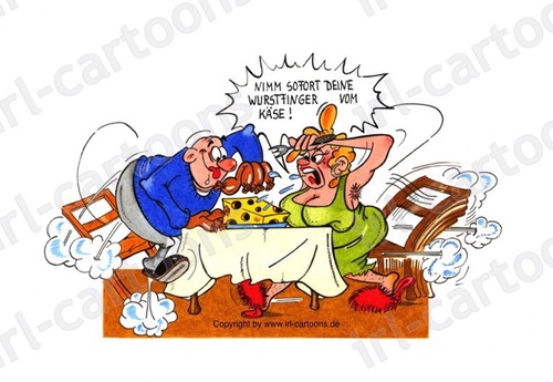 Cartoon: Futterneid (medium) by irlcartoons tagged wurst,wortspiel,wurstfinger,futterneid,käse,ehepaar,beziehung,essen