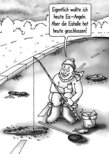Cartoon: Eis-Angeln (medium) by besscartoon tagged mann,angler,angeln,eisangeln,eis,eishalle,straße,frostschäden,bess,besscartoon