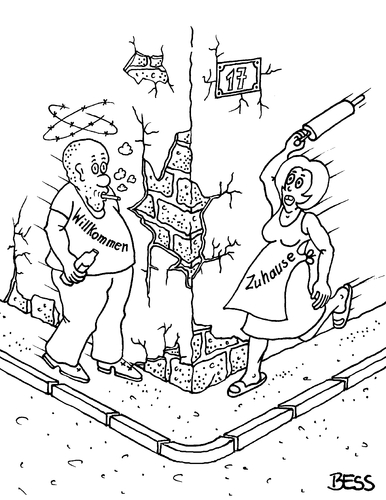 Cartoon: Willkommen Zuhause (medium) by besscartoon tagged besscartoon,bess,alkohol,wellholz,bedrohung,gewalt,beziehung,paar,ehe,frau,mann