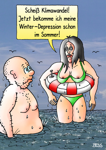 Cartoon: Winter-Depression (medium) by besscartoon tagged klimawandel,wetter,depression,winter,sommer,urlaub,strand,paar,mann,frau,bess,besscartoon
