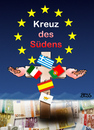 Cartoon: Kreuz des Südens (small) by besscartoon tagged kreuz,spanien,italien,portugal,zypern,griechenland,geld,kredit,hilfe,europa,euro,schuldenkrise,eu,iwf,banken,hände,unterstützung,bess,besscartoon