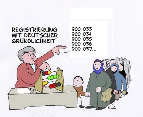Cartoon: Registrierung (medium) by Retlaw tagged flüchtlinge,registrierung,überforderung,kulturschock