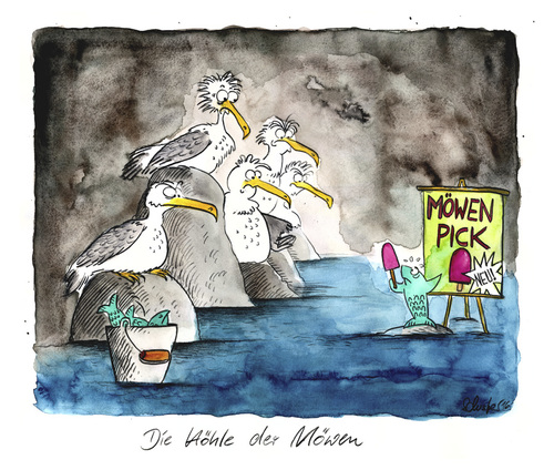 Cartoon: Die Höhle der Möwen (medium) by Mario Schuster tagged schuster,mario,möwen,der,höhle,cartoon,karikatur