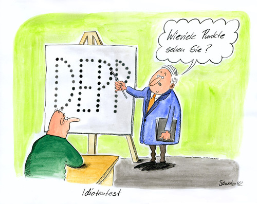 Cartoon: Idiotentest (medium) by Mario Schuster tagged karikatur,cartoon,mario,schuster,idiotentest