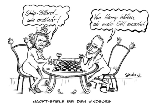 Cartoon: Nackt-Spiele bei den Windsors (medium) by Mario Schuster tagged karikatur,cartoon,mario,schuster,prinz,harry,windsor,queen,england,philip,mountbatton