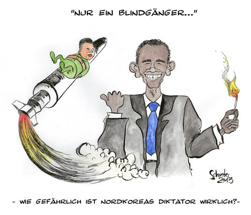 Cartoon: Nordkoreanischer Blindgänger (medium) by Mario Schuster tagged karikatur,cartoon,mario,schuster,gera,greiz,nordkorea,barak,obama,usa