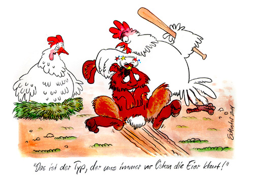 Cartoon: Ostern (medium) by Mario Schuster tagged ostern,schuster,mario,cartoon,karikatur,hase,huhn,hahn