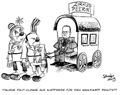 Cartoon: Steinbrück auf Wahlkampf-Tour (medium) by Mario Schuster tagged karikatur,cartoon,mario,schuster,peer,steinbrück,berlusconi,grillo,italien