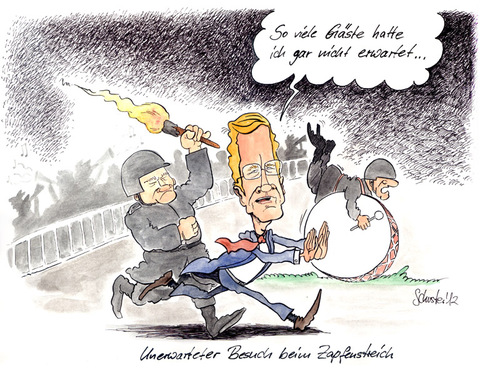 Cartoon: Unerwarteter Besuch beim Zapfens (medium) by Mario Schuster tagged karikatur,cartoon,mario,schuster,wulff,präsident,deutschland