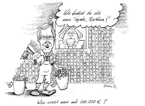 Cartoon: Was macht man mit 200.000 Euro? (medium) by Mario Schuster tagged karikatur,cartoon,mario,schuster,wulff,präsident,deutschland,ehrensold