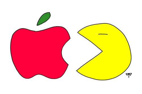 Cartoon: Apple vs Samsung (medium) by thalasso tagged pacman,tab,galaxy,dispute,patent,pc,tablet,ipad,samsung,apple