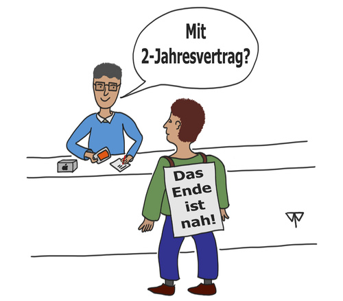 Cartoon: Das Ende ist nah! (medium) by thalasso tagged maya,apocalypse,calendar,2012,kalender,vertrag,smartphone,ende,weltuntergang,verkauf