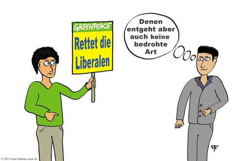 Cartoon: Rettet die Liberalen (medium) by thalasso tagged fdp,liberal,greenpeace,rettung,aussterben,artensterben