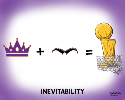 Cartoon: Championship for Brow and King (medium) by karlwimer tagged los,angeles,lakers,lebron,james,anthony,davis,nba,basketball,sports,championship