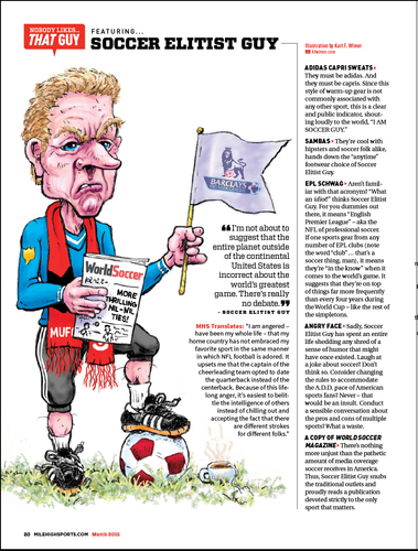 Cartoon: Elitist Soccer Football Guy (medium) by karlwimer tagged soccer,football,elitist,fan,spectator,sports,obnoxious