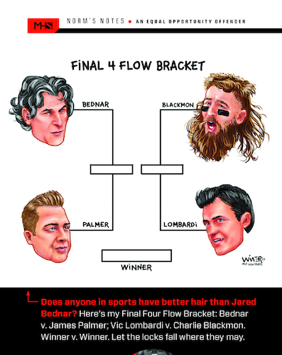 Cartoon: Final Four Flow Bracket (medium) by karlwimer tagged sports,united,states,usa,colorado,denver,jared,bednar,charlie,blackmon,james,palmer,vic,lombardi,avalanche,hockey,karl,wimer,cartoon