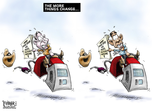 Cartoon: Gas Pump Bronco 12 (medium) by karlwimer tagged politics,business,cowboy,obama,bush,pump,gas