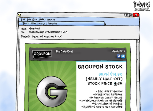 Cartoon: Groupon Deal (medium) by karlwimer tagged groupon,stocks,stockmarket,business,market,deal