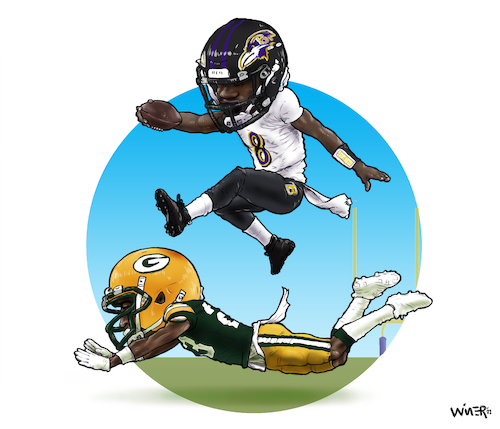 Cartoon: Lamar Jackson Football Star (medium) by karlwimer tagged nfl,american,football,baltimore,ravens,lamar,jackson,sports,quarterback