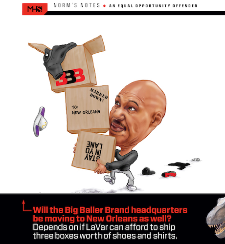 Cartoon: Lavar Ball packing for NO (medium) by karlwimer tagged nba,lakers,pelicans,lonzo,ball,lavar,bbb,sports,basketball,hoops