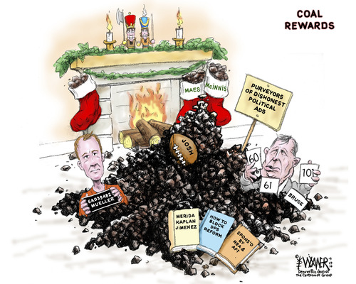 Cartoon: Lumps o Coal (medium) by karlwimer tagged stockings,christmas,colorado,mueller,business,education,economy