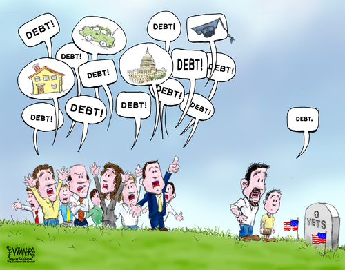 Cartoon: Memorial Day Debt (medium) by karlwimer tagged debt,memorial,day,usa,business,holiday