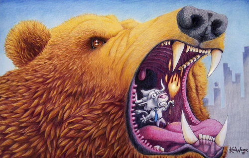 Cartoon: Mouth of Bear (medium) by karlwimer tagged bear,bull,stocks,stockmarket,cave,market