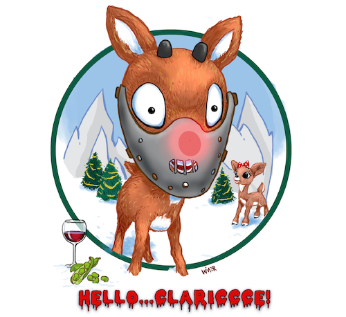 Cartoon: Rudolph Lecter Holiday (medium) by karlwimer tagged holiday,cartoon,illustration,rudolph,reindeer,hannibal,lecter,clarice,starling,silence,of,the,lambs,humor,christmas