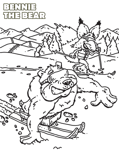 Cartoon: Sammy and Bennie Ski (medium) by karlwimer tagged bear,fox,snow,ski,coloringbook