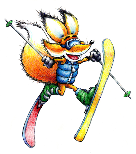 Cartoon: Sammy Daffy Ski Jump (medium) by karlwimer tagged fox,ski,snow,wintersports,skis,poles,winter