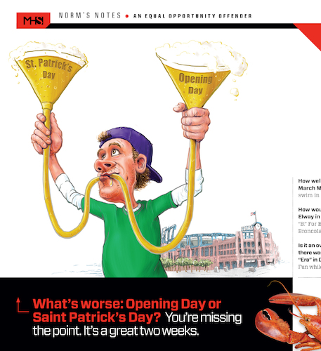 Cartoon: St Pattys Opening Day (medium) by karlwimer tagged denver,st,patricks,opening,day,baseball,colorado,rockies,funnel,beerbong