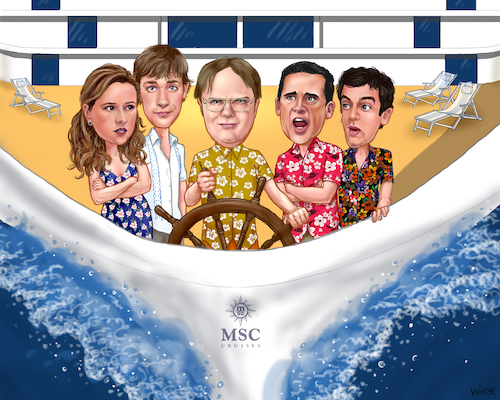 Cartoon: The Office on Cruise (medium) by karlwimer tagged the,office,usa,america,dwight,schrute,michael,scott,ryan,young,pam,beesly,jim,halpert,television,cruise,ship