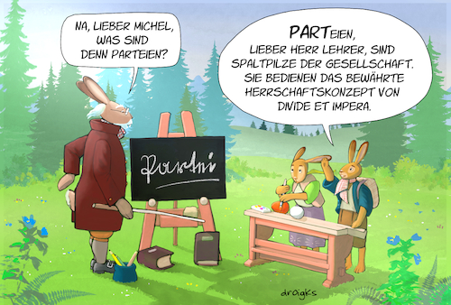 Cartoon: Häschenschule - Partei (medium) by droigks tagged hasen,häschen,michel,lieschen,lehrer,sozialkunde,teile,herrsche,ausbildung,lernen,spiel,spaß,ostern,politik,partei,divide,et,impera,lernstoff,sozialverhalten,kommunikation,schule,droigks,erziehung,hasen,häschen,michel,lieschen,lehrer,sozialkunde,ausbildung,lernen,spiel,spaß,ostern,politik,partei,divide,et,impera,lernstoff,sozialverhalten,kommunikation,schule,droigks,erziehung