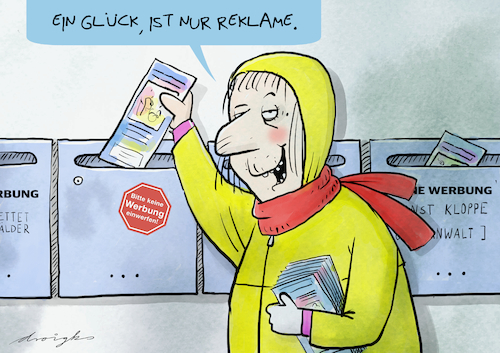 Cartoon: Reklame vs. Werbung (medium) by droigks tagged reklame,werbung,medien,zusteller,flyer,werbemittel,zustellerin,wurfsendung,werbeverbot,reklameverbot,austraegerin,synonym,unkenntnis,briefkasten,einwurf,nebenverdienst,reklame,werbung,medien,zusteller,zustellerin,wurfsendung,werbeverbot,reklameverbot,austraegerin,synonym,unkenntnis,briefkasten,einwurf,nebenverdienst