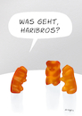 Cartoon: Haribros (small) by droigks tagged gummibärchen,süssigkeit,gelatine,glukosesirup,zucker,fruchtsaftkonzentrat,bienenwachs,haribo,droigks,fruchtgummi,freunde,brother,bros