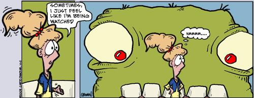 Cartoon: Creepy feelings... (medium) by GBowen tagged monster,scare,frighten,watching,gbowen,green