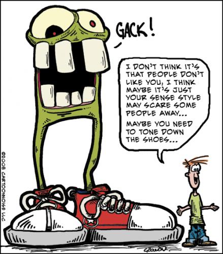 Cartoon: Self confidence (medium) by GBowen tagged monster,friend,confidence,shoes,sneekers,gbowen