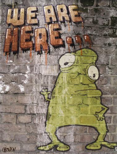 Cartoon: They are here... (medium) by GBowen tagged graffiti,alien,monster,wall,silly