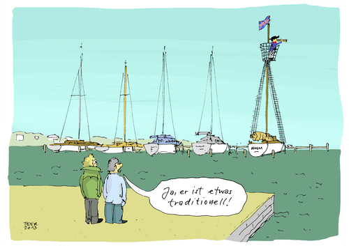 Cartoon: Lord Kleinschmidt (medium) by darkplanet tagged schiff,boot,kapitän,steg,yacht,ausguck,fernrohr,deck,mast
