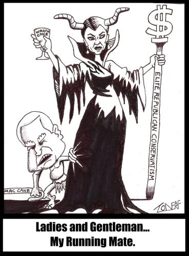 Cartoon: Running Mate For Life (medium) by Tzod Earf tagged mccain,cane,sceptor,dollar,sign,cartoon,witch,troll