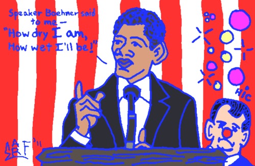 Cartoon: State of the Union Boos (medium) by Tzod Earf tagged president,barrack,obama,speaker,of,the,house,representatives,hillbilly,john,boehner,state,union,address,reading,ohio,hicksville,usa