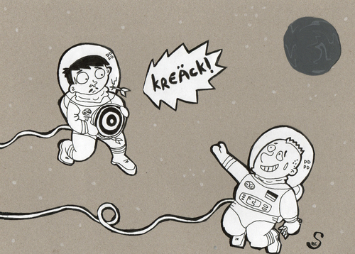 Cartoon: vorletzte geräusche -kreäck- (medium) by XombieLarry tagged astronauten,dart,weltall,astronauts,space,idiots