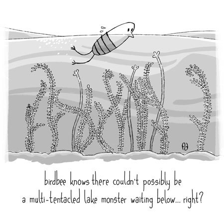 Cartoon: lake (medium) by birdbee tagged birdbee,lake,swim,imagine,monster,tentacles,water,weed