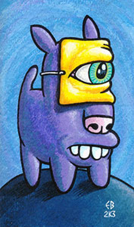 Cartoon: Masked Dog (medium) by birdbee tagged dog,purple,mask,painting,acrylic