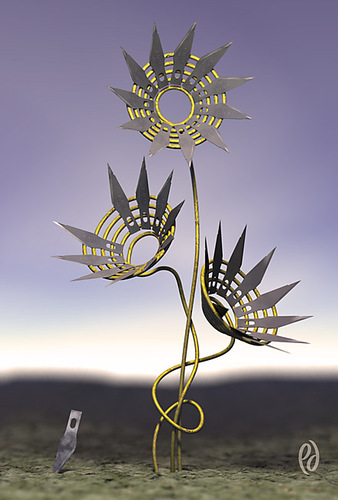Cartoon: x-acto flowers (medium) by birdbee tagged 3d,model,xacto,knife,blades,flowers