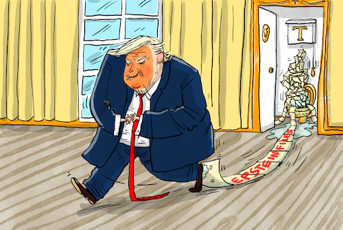 Cartoon: Epstein Files (medium) by leopold maurer tagged epstein,affäre,trump,files,mails,belastung,leugnung,offenlegung,wc,gold,ablenkung,präsident,usa,minderjährige,mädchen,leopold,maurer,cartoon,karikatur,kleben,epstein,affäre,trump,files,mails,belastung,leugnung,offenlegung,wc,gold,ablenkung,präsident,usa,minderjährige,mädchen,leopold,maurer,cartoon,karikatur,kleben