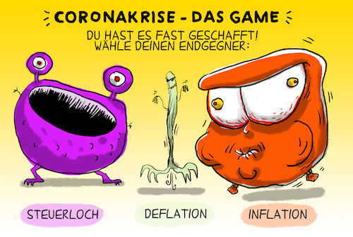 Cartoon: folgen der coronakrise (medium) by leopold maurer tagged coronakrise,folgen,deflation,inflation,steuerloch,coronakrise,folgen,deflation,inflation,steuerloch